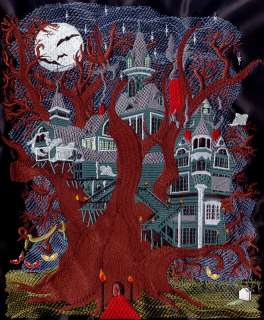 HAUNTED HOUSE   MACHINE EMBROIDERED QUILT BLOCK(AZE  