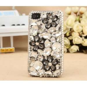  Apple Iphone 4s 4g Beautiful Clear Bling Crystal Black Flower Girls 
