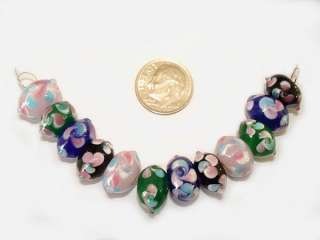 Lampwork Glass Rondelle Multi Color Bead 12mm 12 Beads  