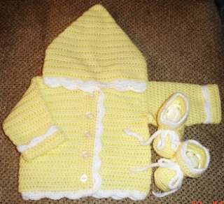 Hand Crocheted BABY HOODIE AND BOOTIES SET   any color  