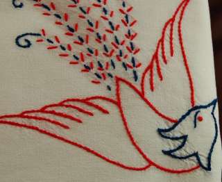   Sheet Vintage French Embroidered Linen Baby Nursery Blue Birds Curtain