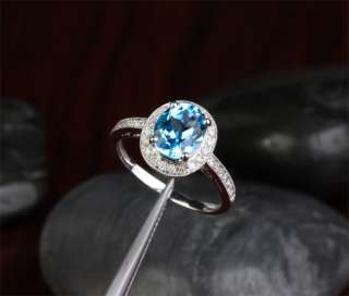39CT BLUE TOPAZ & DIAMOND 14K WHITE GOLD PAVE ENGAGEMENT WEDDING 