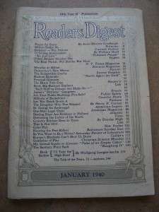 Vintage Readers Digest Magazine Issue January 1940  
