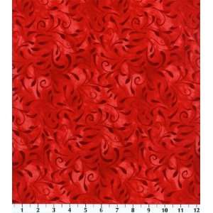  Calico Fabric Belvedere Scroll Leaves Red