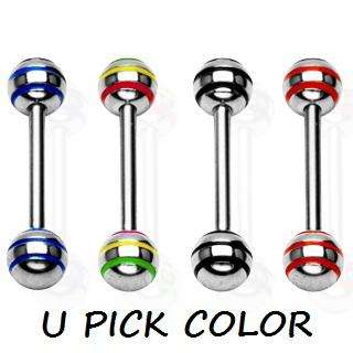 PIECE STRIPED BARBELL TONGUE RING EPOXY 14G 5/8 C204  