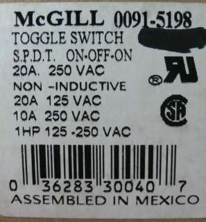 0091 5198 McGill 1pl 125 250v 20a On Off Toggle Switch  