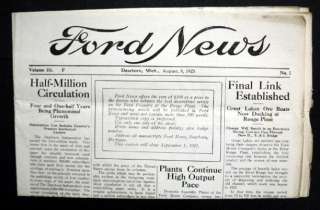 Ford 1923 V3 #1 Aug 8 Ford News Newspaper  