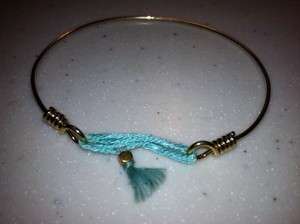 BANANA REPUBLIC Gold Wire Turquoise Satin String Bead Tie Bangle 