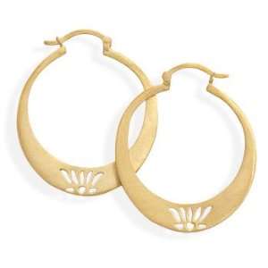  14 Karat Gold Plated Hoop Earrings with Lotus Design 