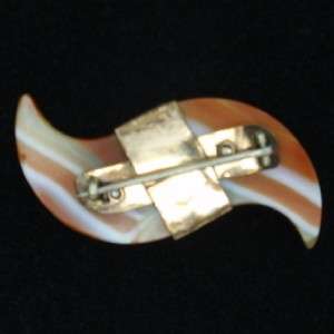 Banded Agate Tiger Claw Brooch Pin Vintage British Raj  