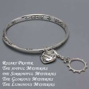  Womens Silver Bracelet, Rosary Ring Charm, Rosary 