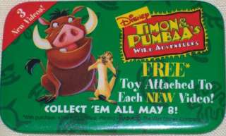 Disney May 8 1996 Timon and Pumbaa VHS Promo Button  
