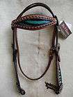   EQUINE Leather Headstall TEAL Zebra Print Cowhide Inlay New Horse Tack