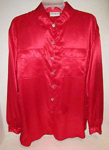 Croft & Barrow bright red polyester satin l.s.blouse L 46 EC  