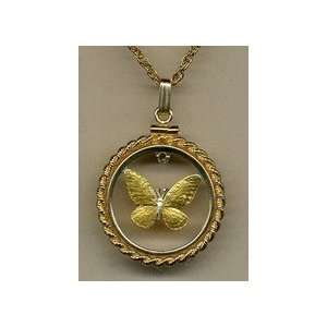   Butterfly   GOLD & SILVER coin cut outs IN Gold Filled Bezels Beauty