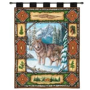 Wolf Lodge Style Tapestry Wall Hanging w/ Rod