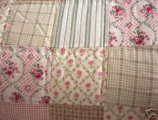 PINK ROSE Tan Ticking QUILT and SHAMS Full Queen New  