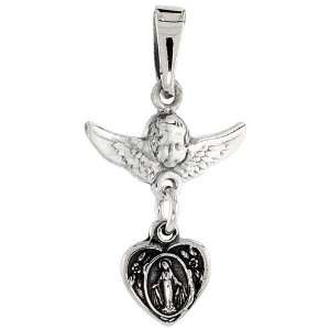  925 Sterling Silver Cherub Angel & Blessed Mother Pendant 
