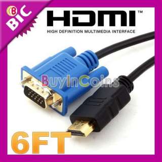 HDMI Gold Male to VGA HD 15 Cable 6FT 1.8M  