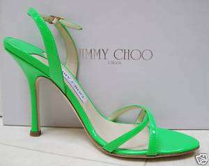 NIB Jimmy Choo JASMIN Neon Patent Sandals Shoes 38.5  