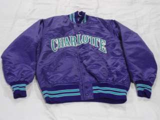 VTG Charlotte Hornets Nylon Snap Jacket SEWN Purple Mens 44 Starter 