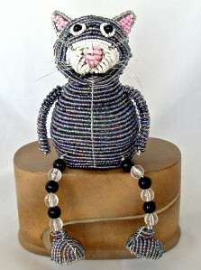 Cat Grey Shelf Sitter Glass Beads Mini Sculpture Beadworx NEW  