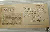 Paul Bear Bryant, Alabama Football , PSA Autograph  