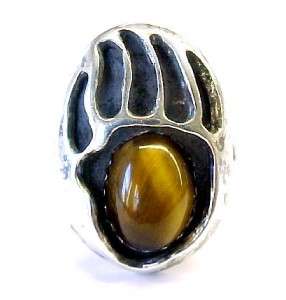   Cats Eye Sterling Silver Navajo Bear Claw Design Ring 13.25  