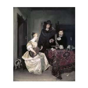 Gerard Ter Borch   Young Woman Playing The Theorbo To Two Men Giclee 