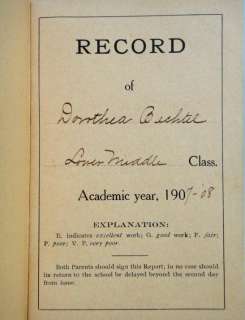 1907 antique DOROTHEA BECHTEL REPORT CARD BK wilmington  