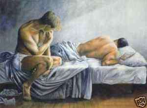High quality oil paintingtwo man on the bed 24x36  
