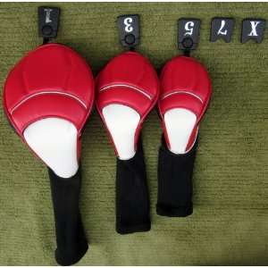 Premium Red, White, & Black Golf Club Headcovers Set of 3 Driver Woods 