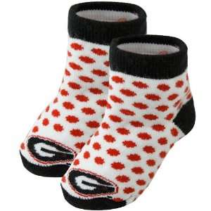   Bulldogs Newborn White Red Polka Dot Bootie Socks