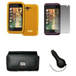 EMPIRE Verizon HTC Rhyme Black Leather Case Pouch with Belt Clip and 