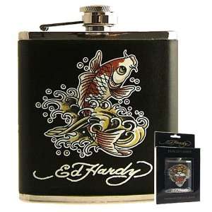 Officially Licensed Don Ed Hardy Koi Fish Leather Flask  