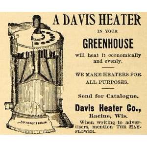 1895 Ad Davis Heater Co. Boiler Greenhouse Appliance   Original Print 