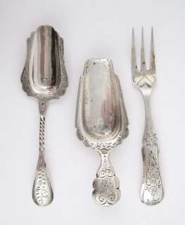 Group 9 Antique 19c Ornate Engraved Dutch Silver Serving Spoons Forks 