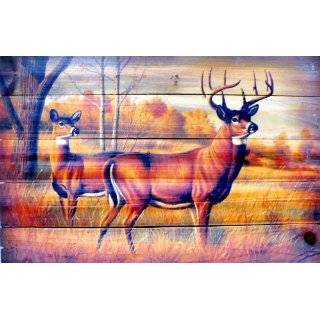 Lodge Cabin Rustic Decor Two Deer Wood Plank Picture Hanging Wall Art