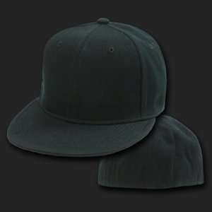    Black Size 7 Fitted Flat Bill Baseball Cap Hat 