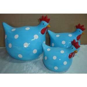 DECO CHICKEN WHITE DOT ON BLUE LARGE