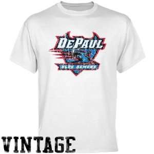  DePaul Blue Demons White Distressed Logo Vintage T shirt 