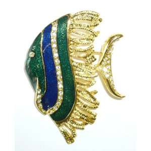  Blue & Green Enamel Angel Fish Pin Jewelry