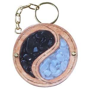  Magic Unique Gemstone and Wooden Amulet Ying Yang Keychain In Blue 