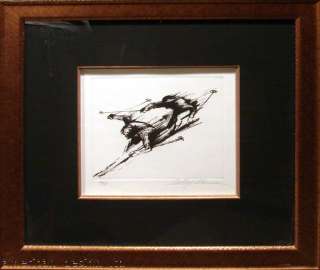LeRoy Neiman 2 Signed Etchings from Skiing Suite Top of the Crest 