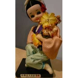  Ethnic Korean Doll with Flower Bouquet and Straw Basket 9 