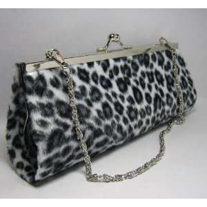 Black & White Leopard Faux Fur Small Evening Bag 