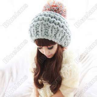   Girl Women Winter Warm Wool Hat Magic Big Ball Hit Color Doll Cap Hats