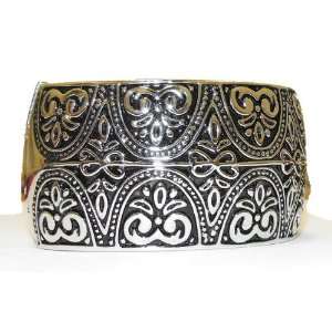Bohemian Chic Cuff Style Rhodium Plated Bracelet Andrea with Black 