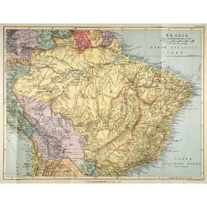  1901 Lithograph Antique Map Brazil  South America Bolivia 