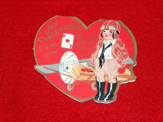 Vintage Cute Valentine Card , Cute Girl Airplane Pilot , I be your 